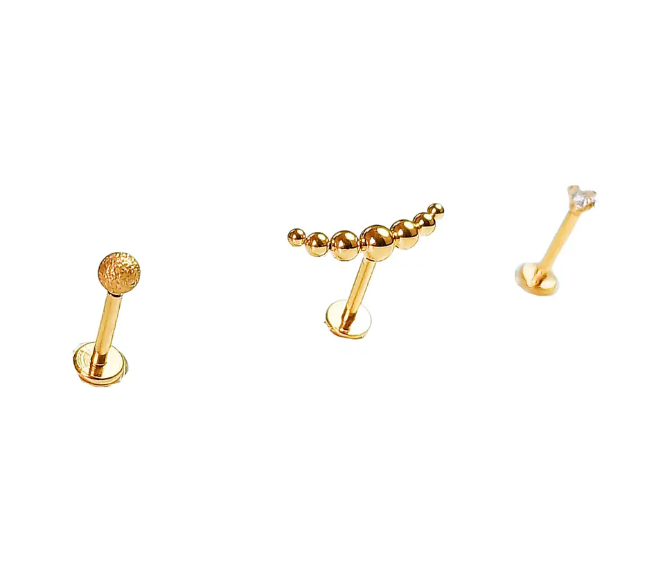 Set Piercing Chapado Oro 18k Nostril Labret Punto Trepador 1