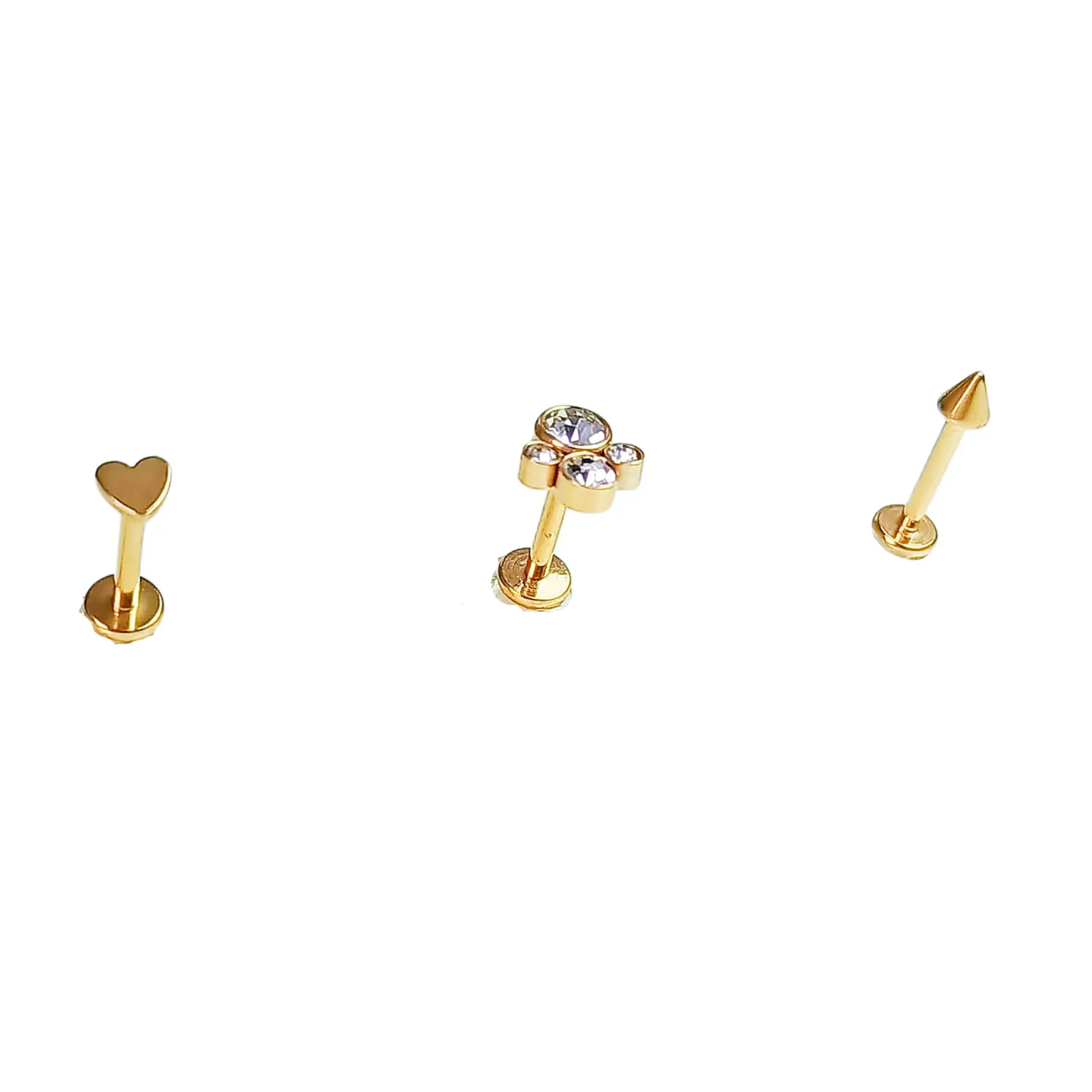 Set Piercing Chapado En Oro 18k Nostril Labret Flor Cono 1
