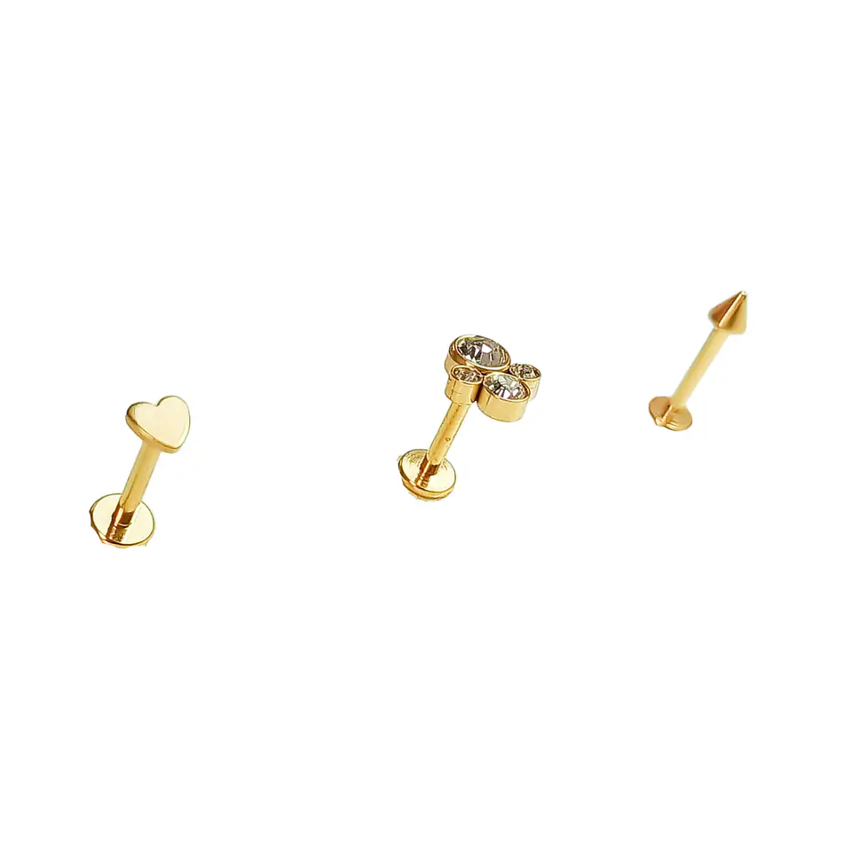 Set Piercing Chapado En Oro 18k Nostril Labret Flor Cono 5