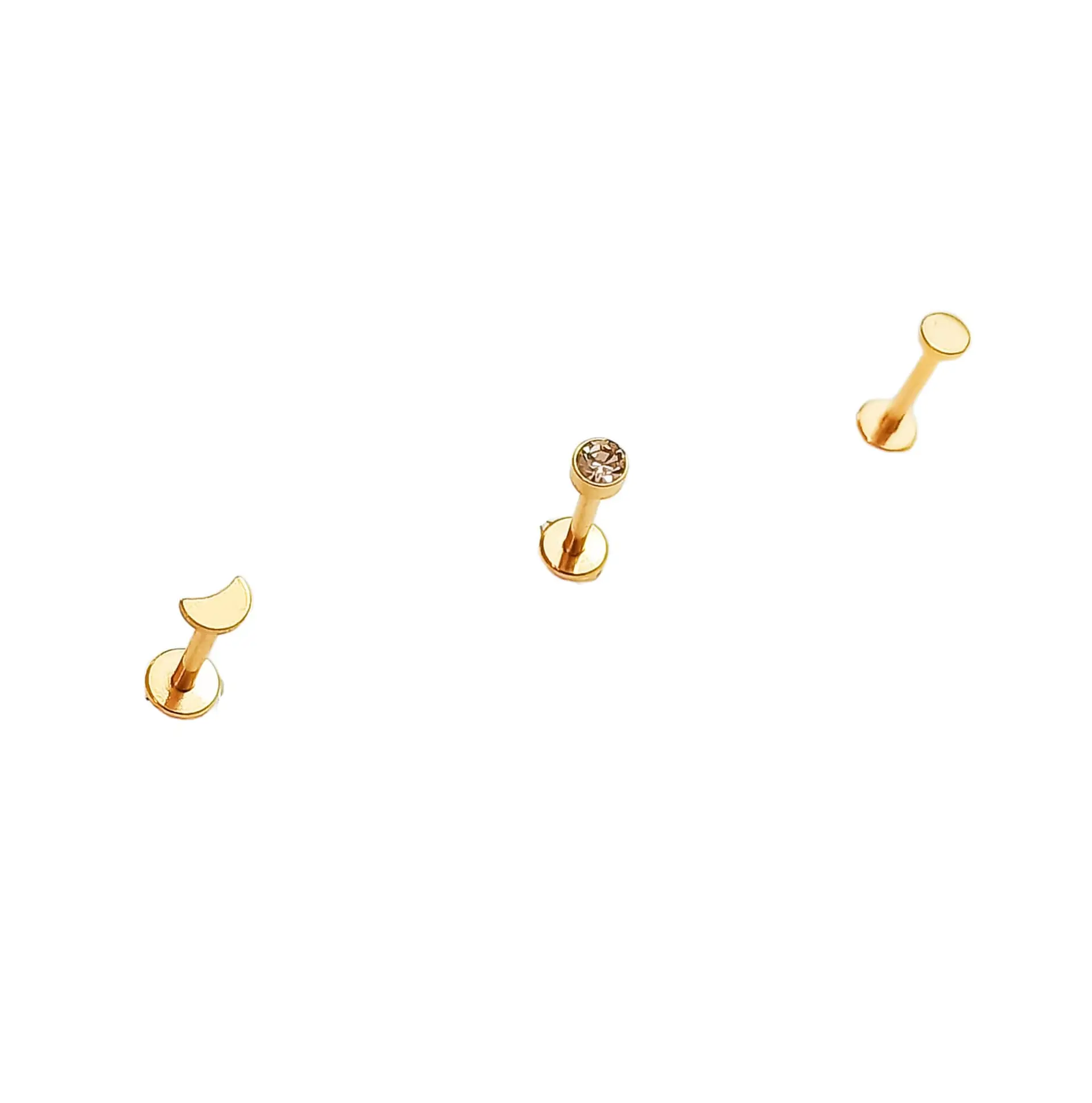 Set Piercing Chapado En Oro 18k Nostril Labret Set Luna Pack 1