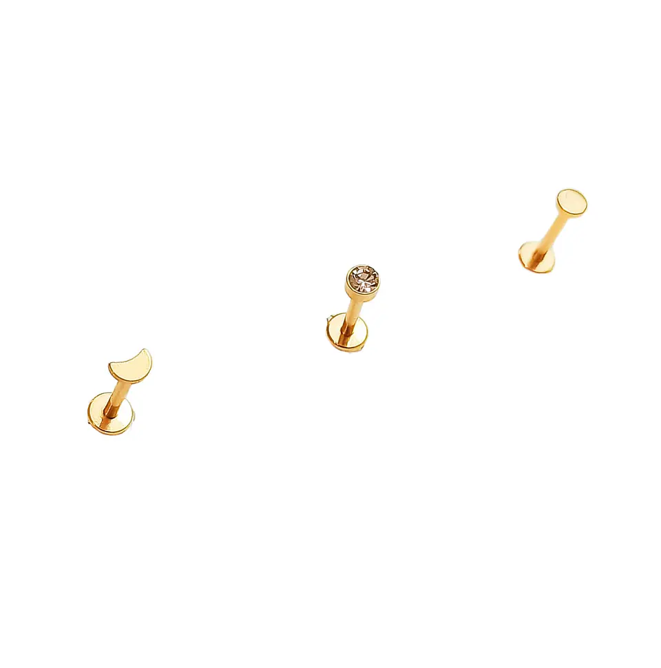 Set Piercing Chapado En Oro 18k Nostril Labret Set Luna Pack 1