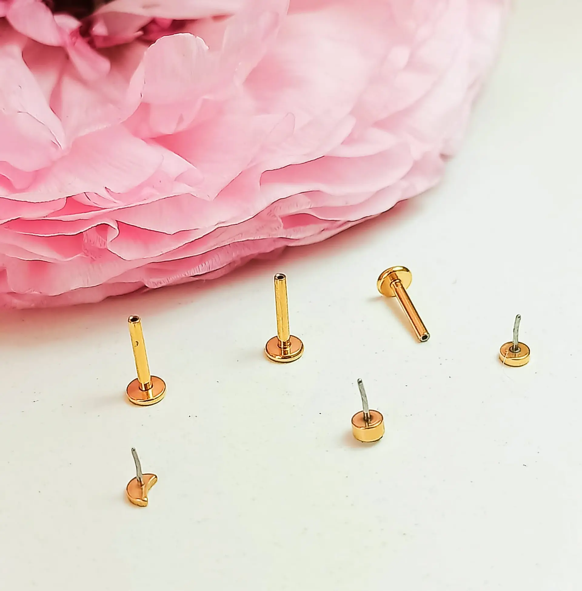 Set Piercing Chapado En Oro 18k Nostril Labret Set Luna Pack 5