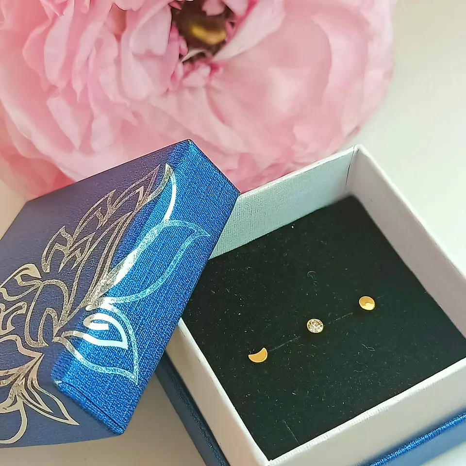 Set Piercing Chapado En Oro 18k Nostril Labret Set Luna Pack 6
