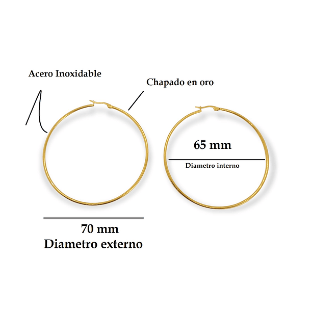 Maxi argollas hoop 65mm hipoalergenicas chapadas en oro rosa 18k 7