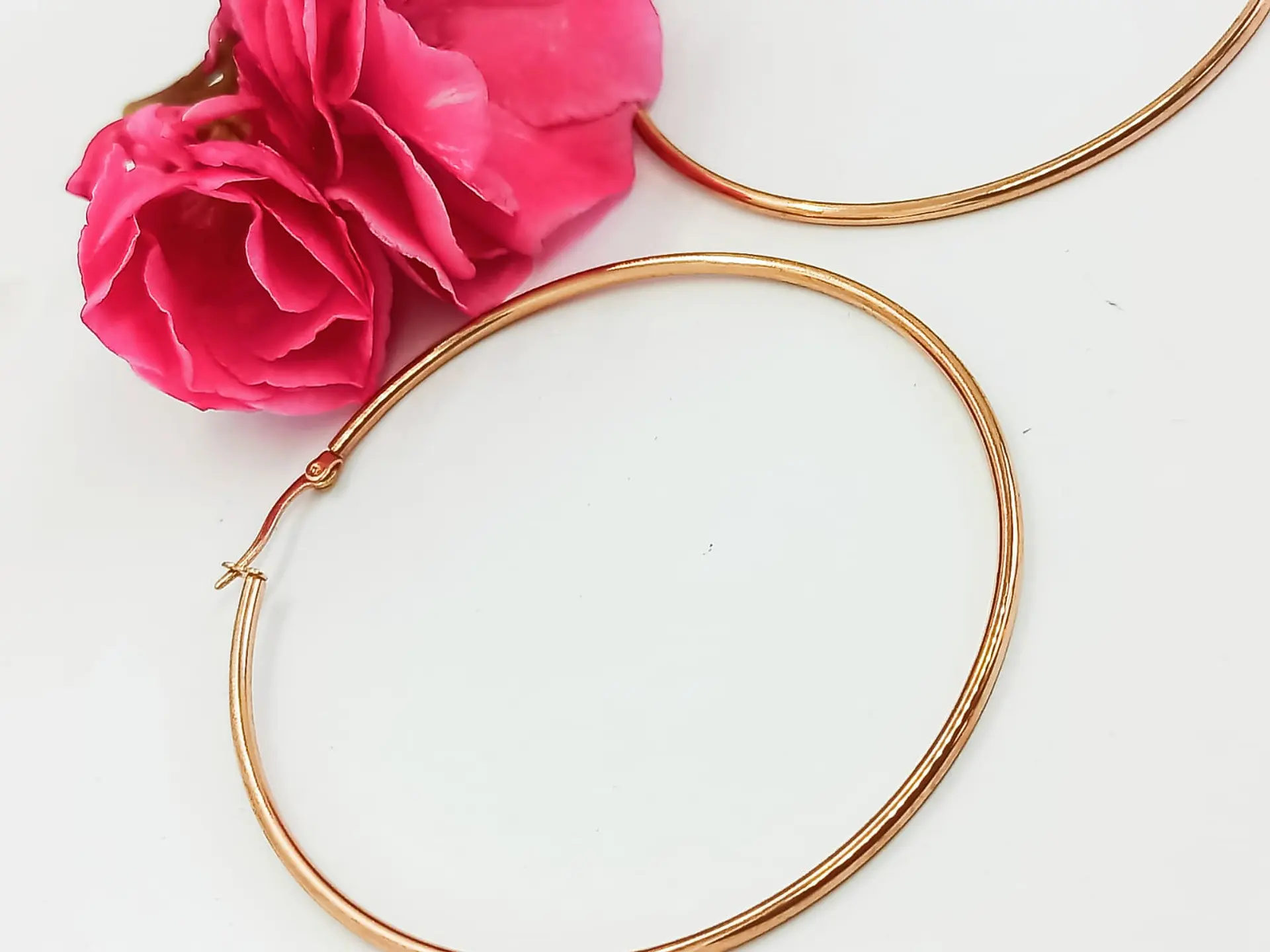 Maxi argollas hoop 65mm hipoalergenicas chapadas en oro rosa 18k 6