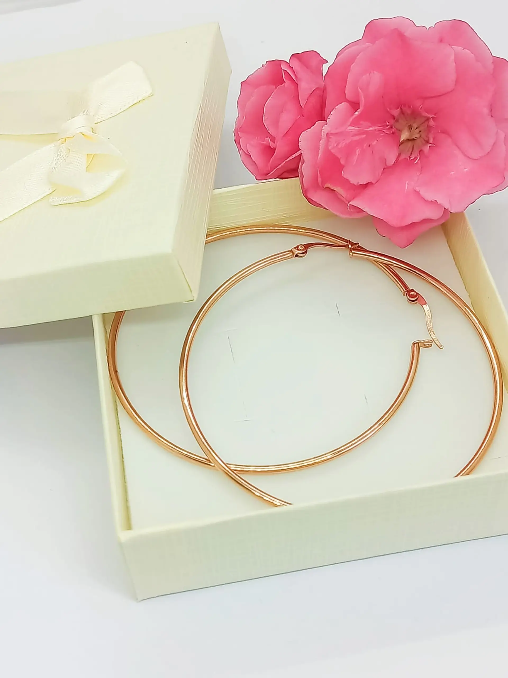 Maxi argollas hoop 65mm hipoalergenicas chapadas en oro rosa 18k 2