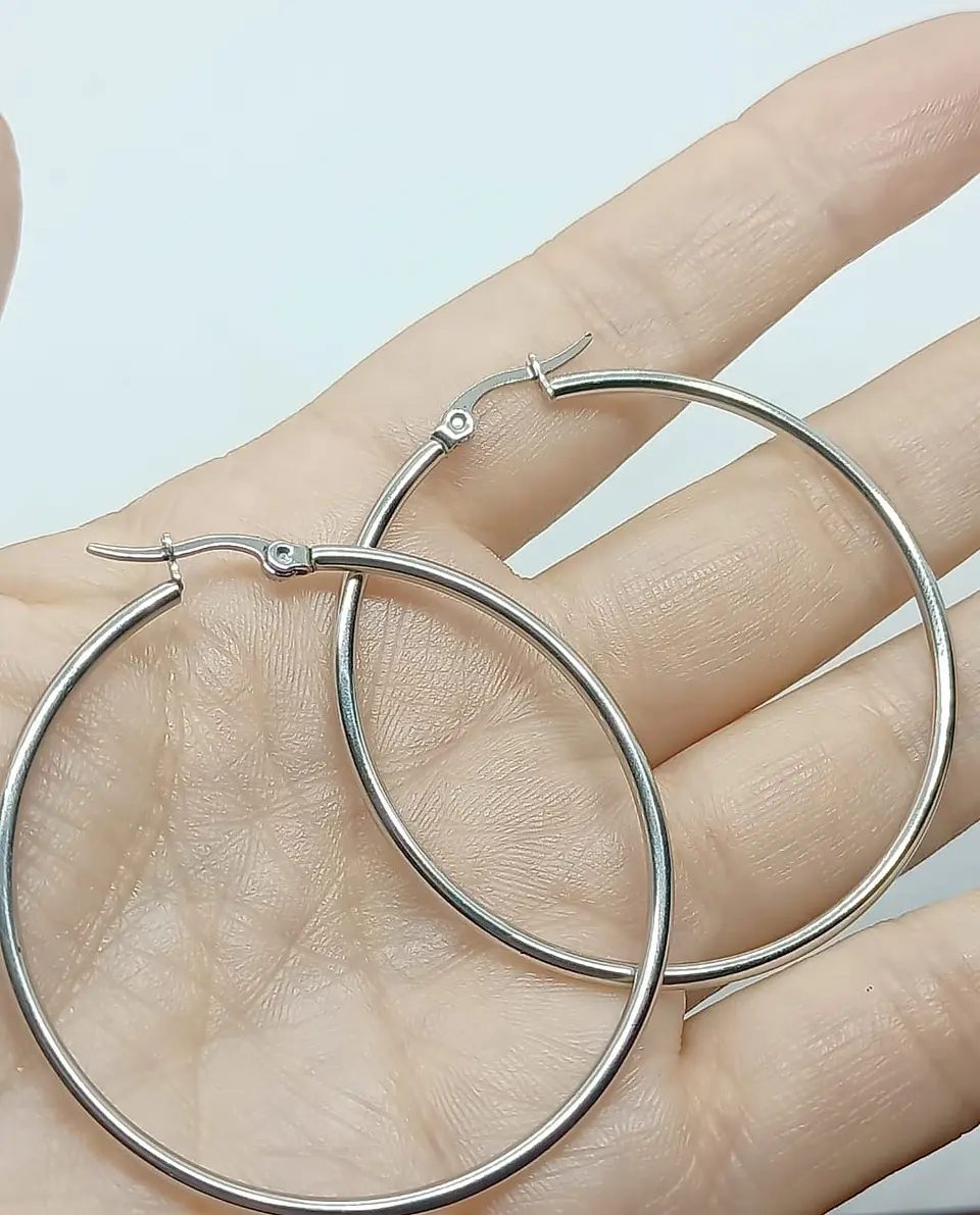Argollas clásicas hoop plateadas 45 Mm hipoalergénicas 4