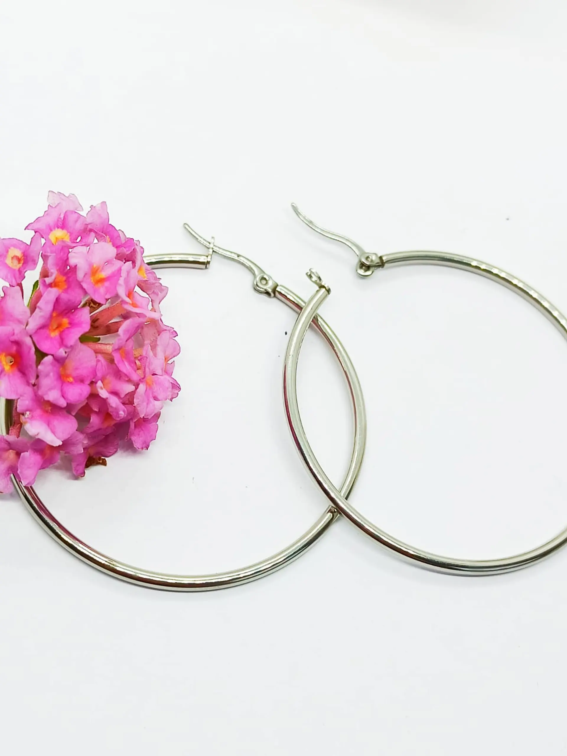 Argollas clásicas hoop plateadas 45 Mm hipoalergénicas 5