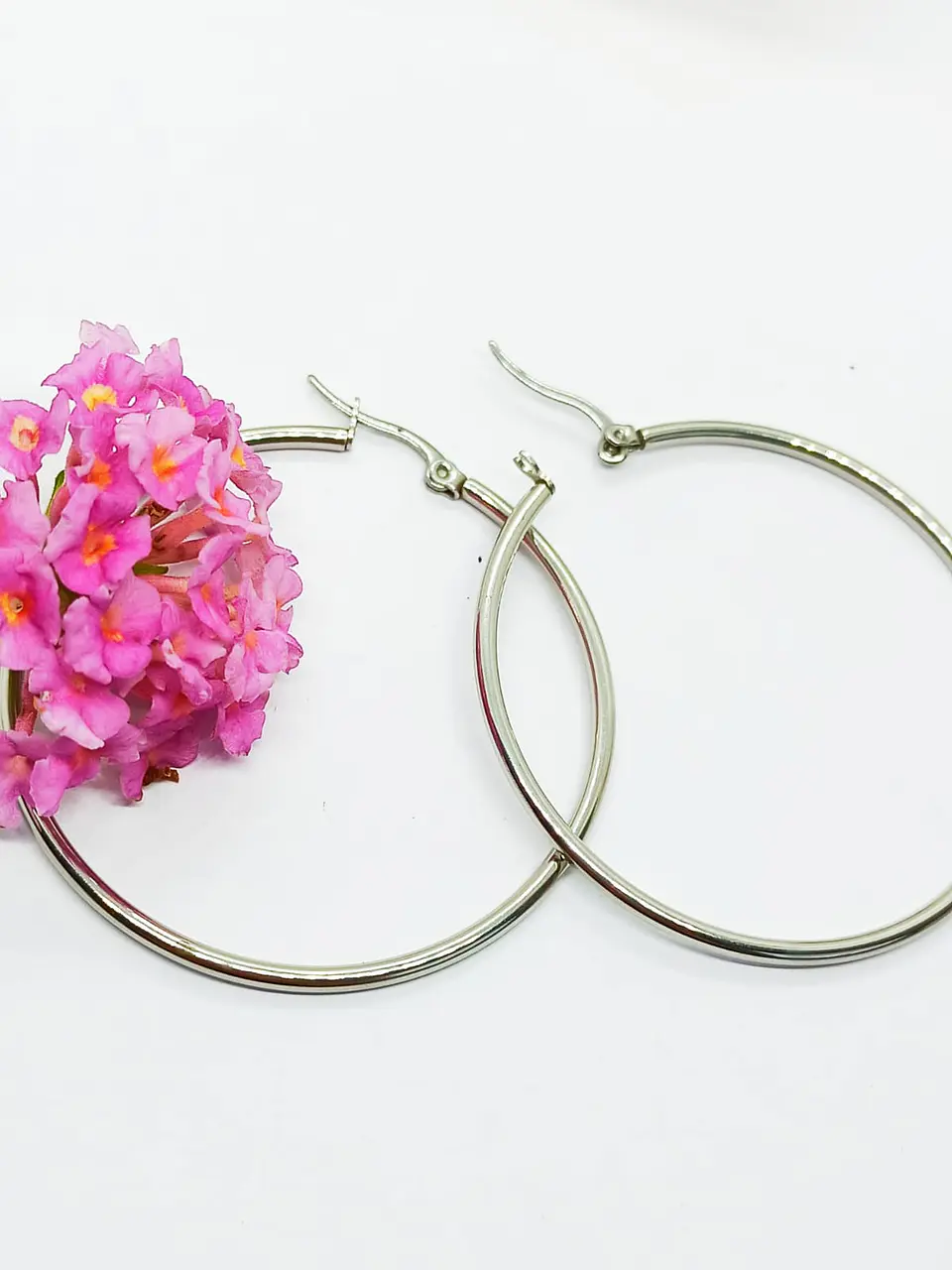 Argollas clásicas hoop plateadas 45 Mm hipoalergénicas 5