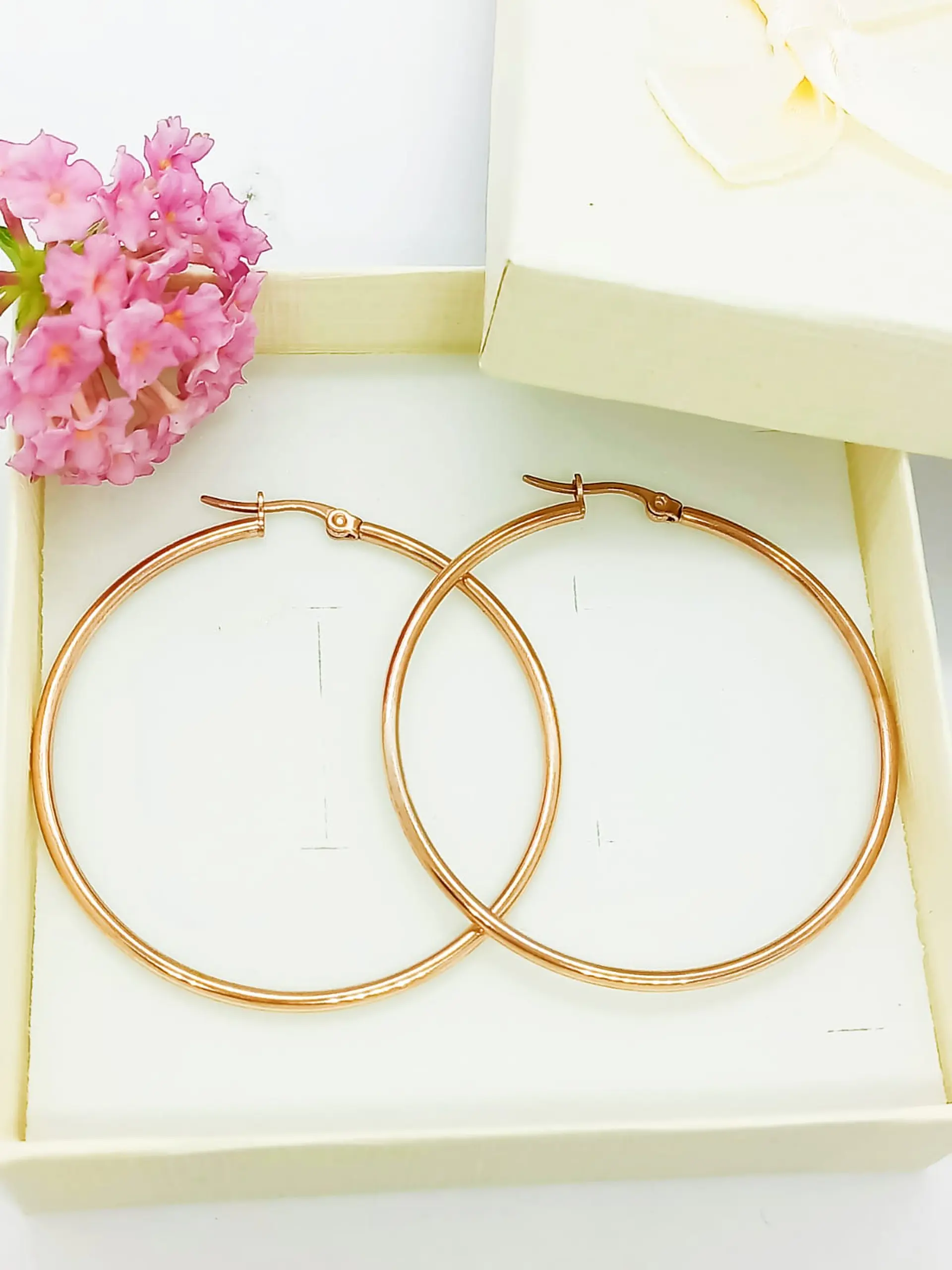 Argollas hoop 45 Mm Chapadas en oro rosa 18kl 3