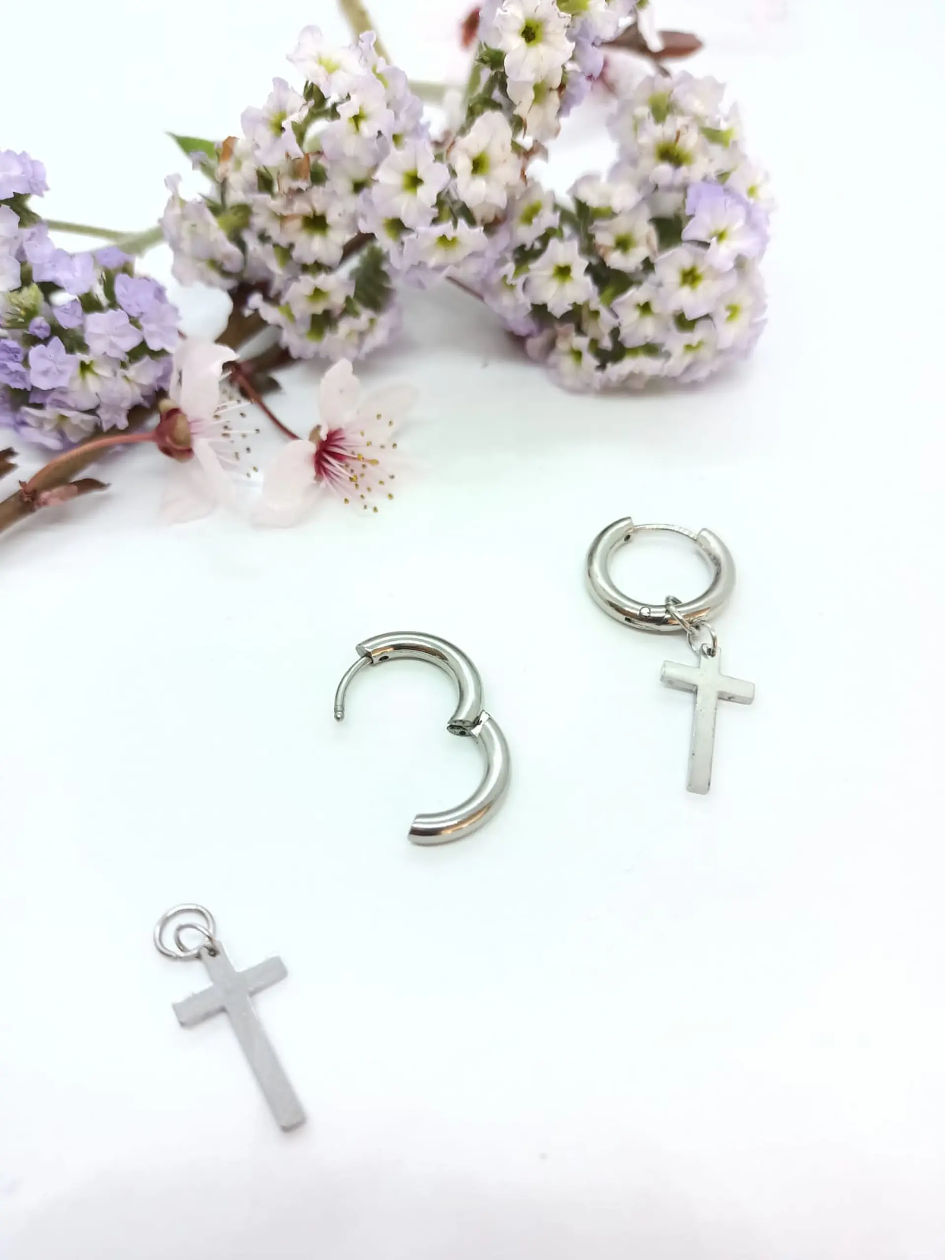 Aros Huggie Doble Uso Punk Cruz Acero Pendientes Unisex 3