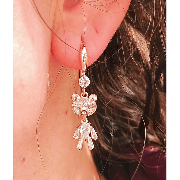 Pendientes de Oso de Zirconio blanco con baño de oro rosa 14kl 2