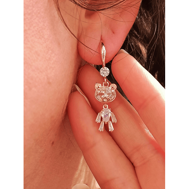 Pendientes de Oso de Zirconio blanco con baño de oro rosa 14kl 6