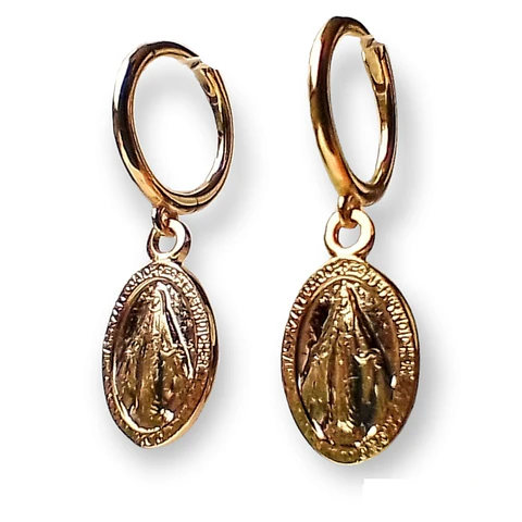 Argollas Huggies Virgen de La Milagrosa Plata fina 925 chapada en Oro 18k