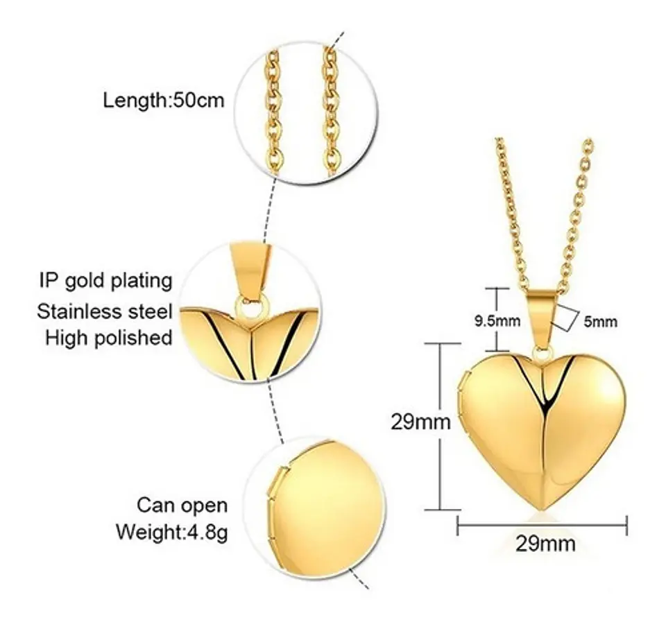Cadena relicario corazón liso chapado en oro 18 kl 8