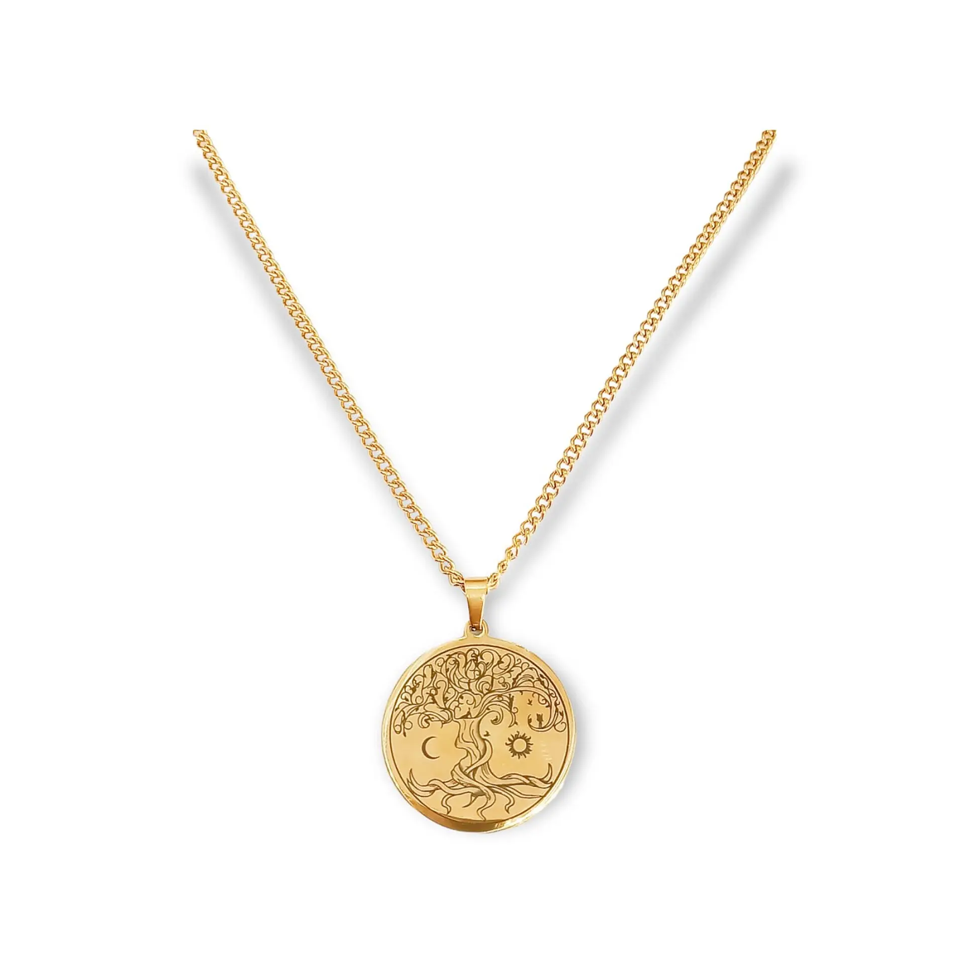 Colgante Amuleto Árbol De La Vida Sol Y Luna Chapado En Oro 18kl 1