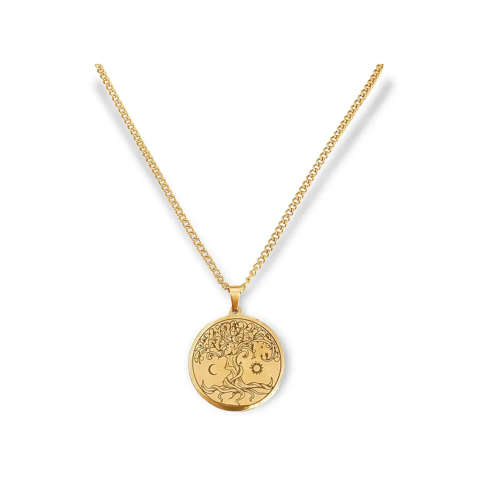 Colgante Amuleto Árbol De La Vida Sol Y Luna Chapado En Oro 18kl 1