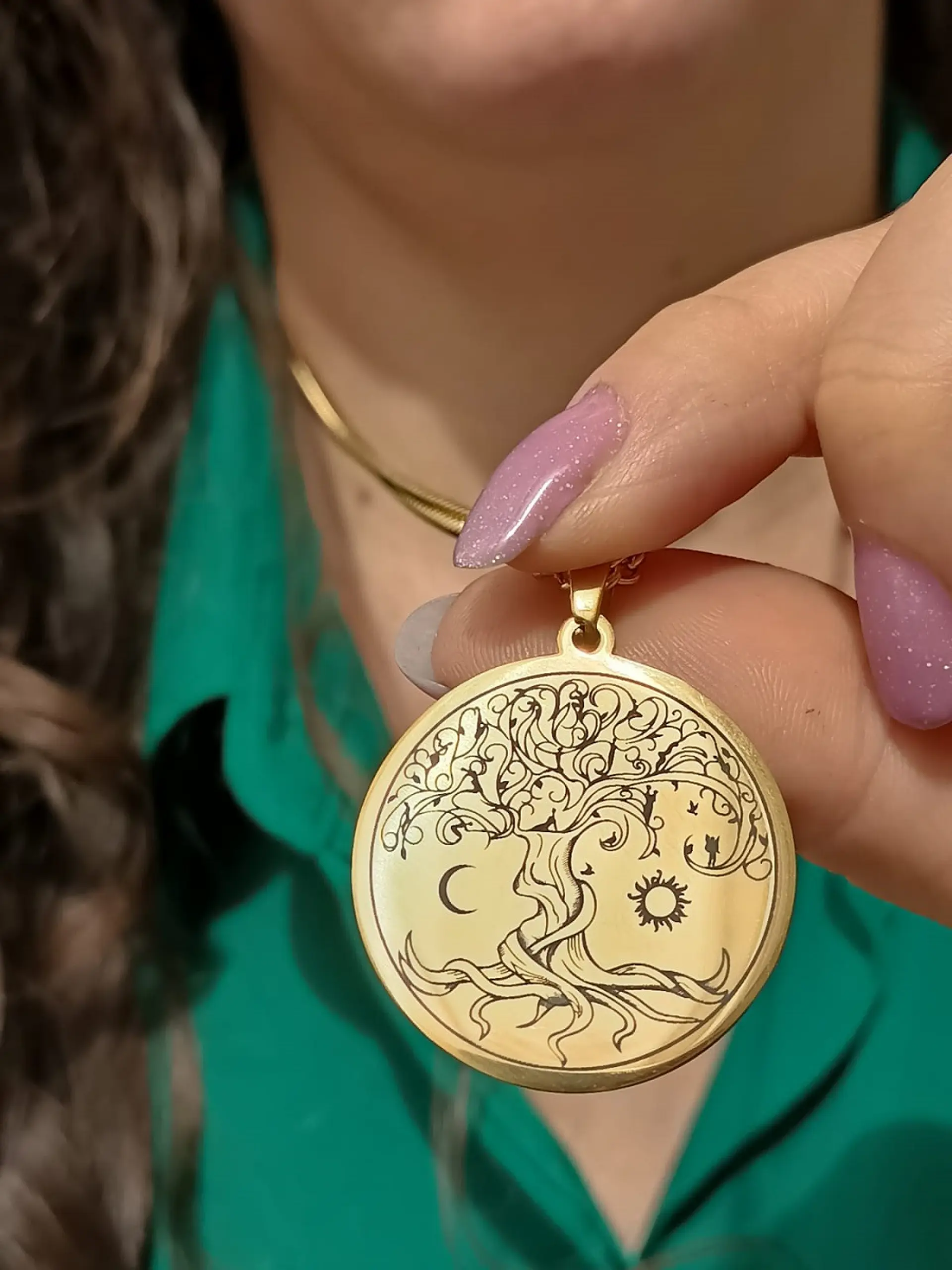 Colgante Amuleto Árbol De La Vida Sol Y Luna Chapado En Oro 18kl 3