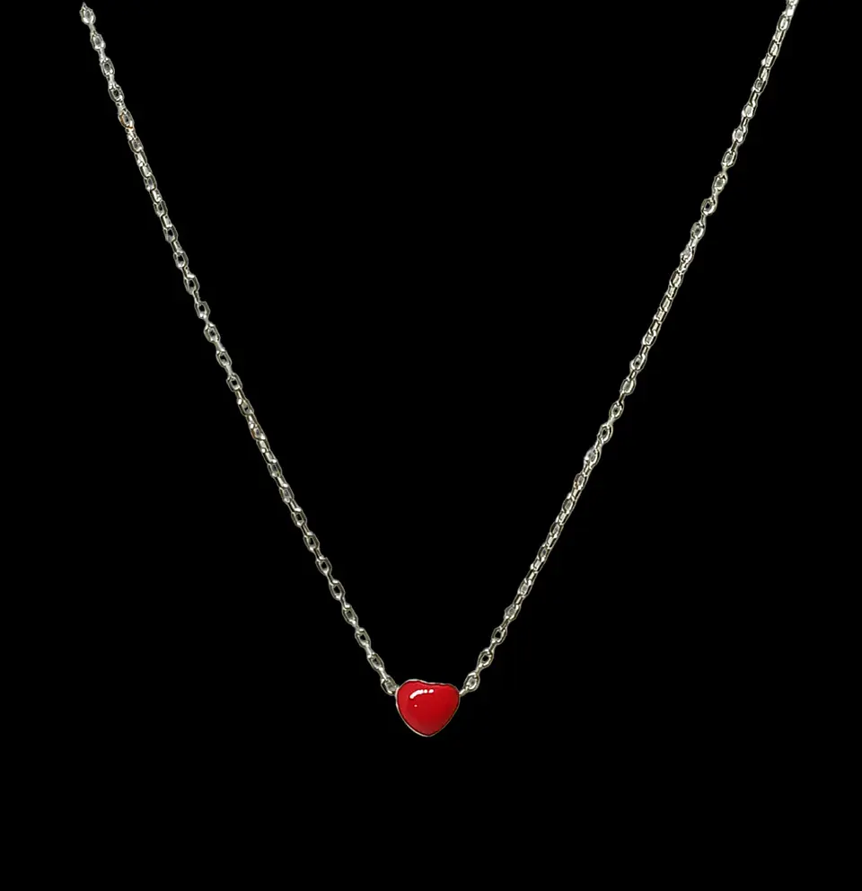 Colgante gargantilla Corazón Rojo plata fina ley S925 4