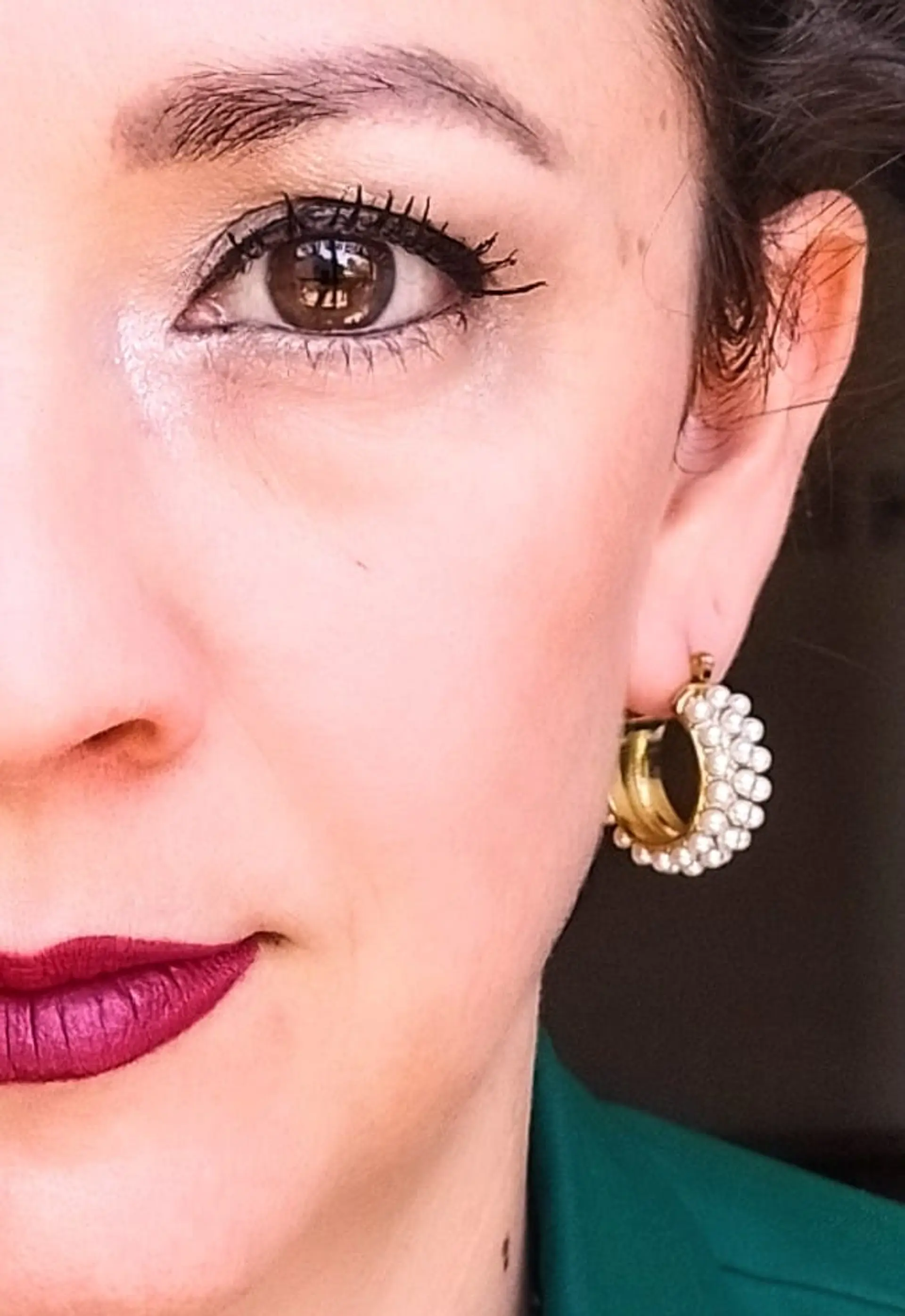 Argollas bote con perlas chapadas en oro 18k  6