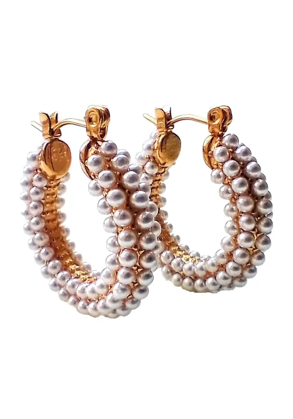 Aros bote hoop argollas largas perlas chunky chapadas en oro 18k 1