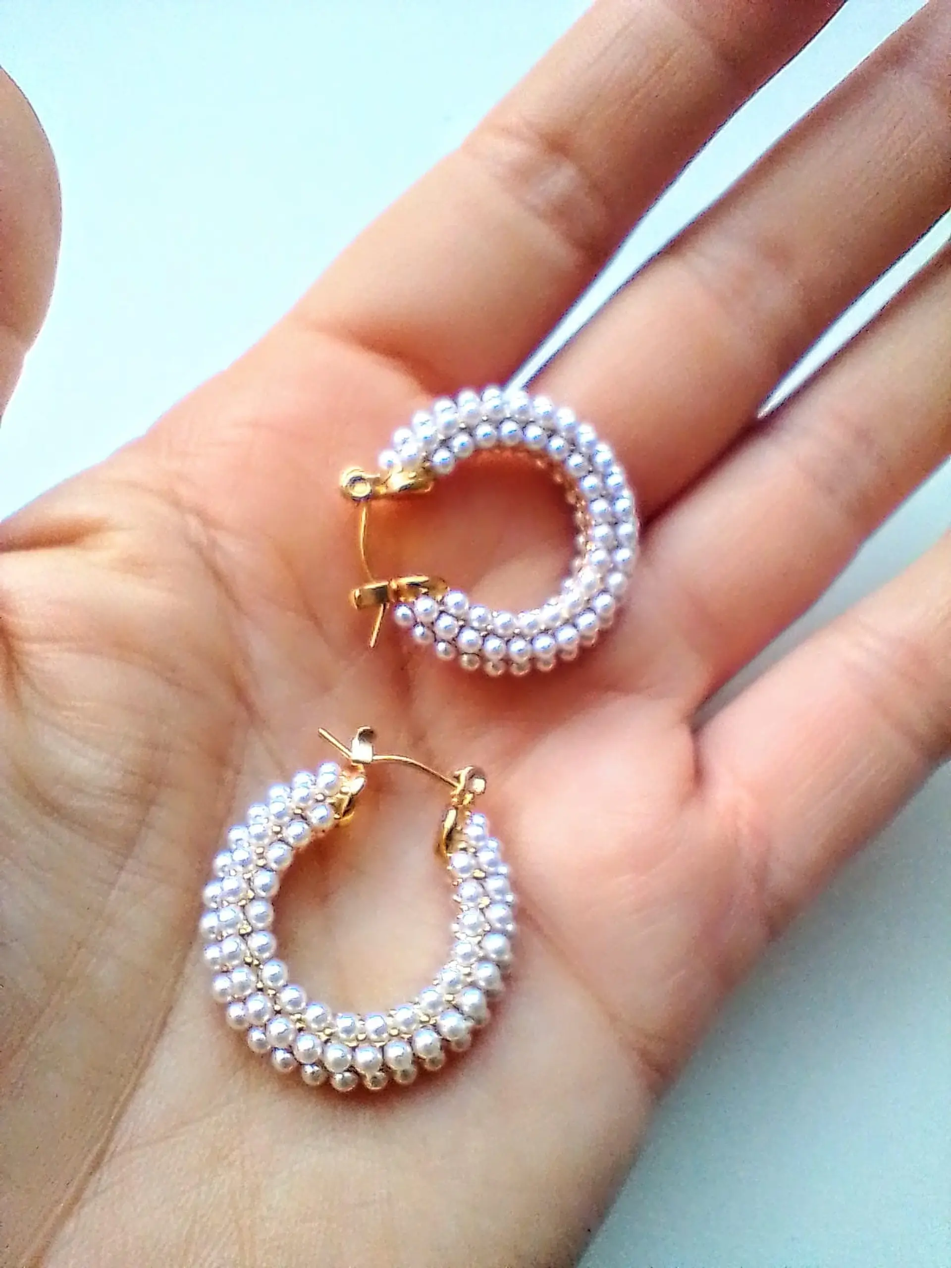 Aros bote hoop argollas largas perlas chunky chapadas en oro 18k 6