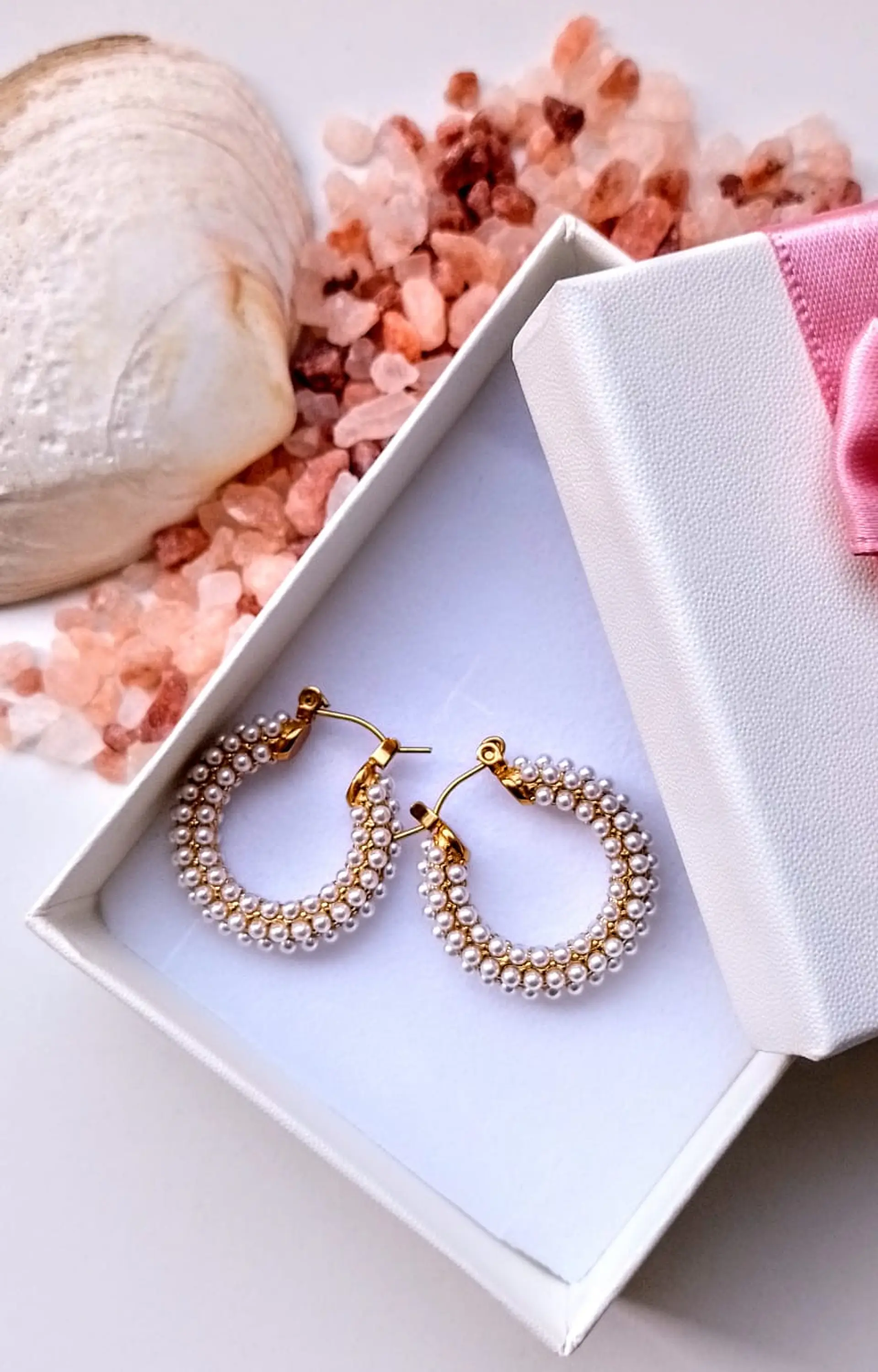 Aros bote hoop argollas largas perlas chunky chapadas en oro 18k 2