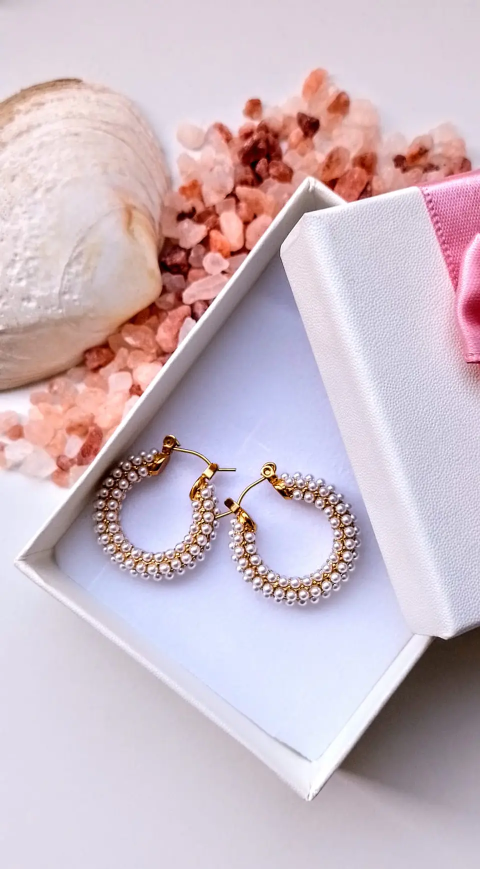Aros bote hoop argollas largas perlas chunky chapadas en oro 18k 2