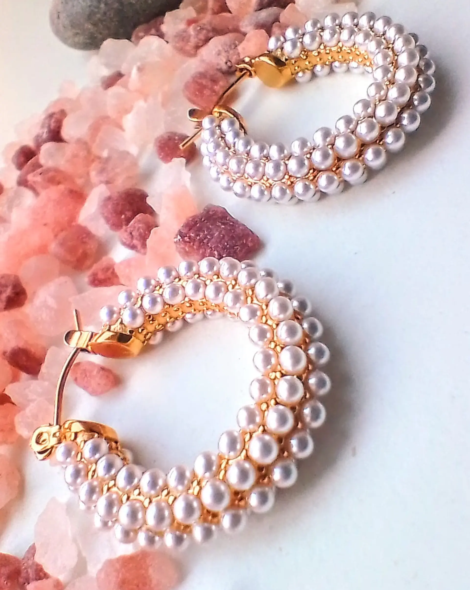 Aros bote hoop argollas largas perlas chunky chapadas en oro 18k 9