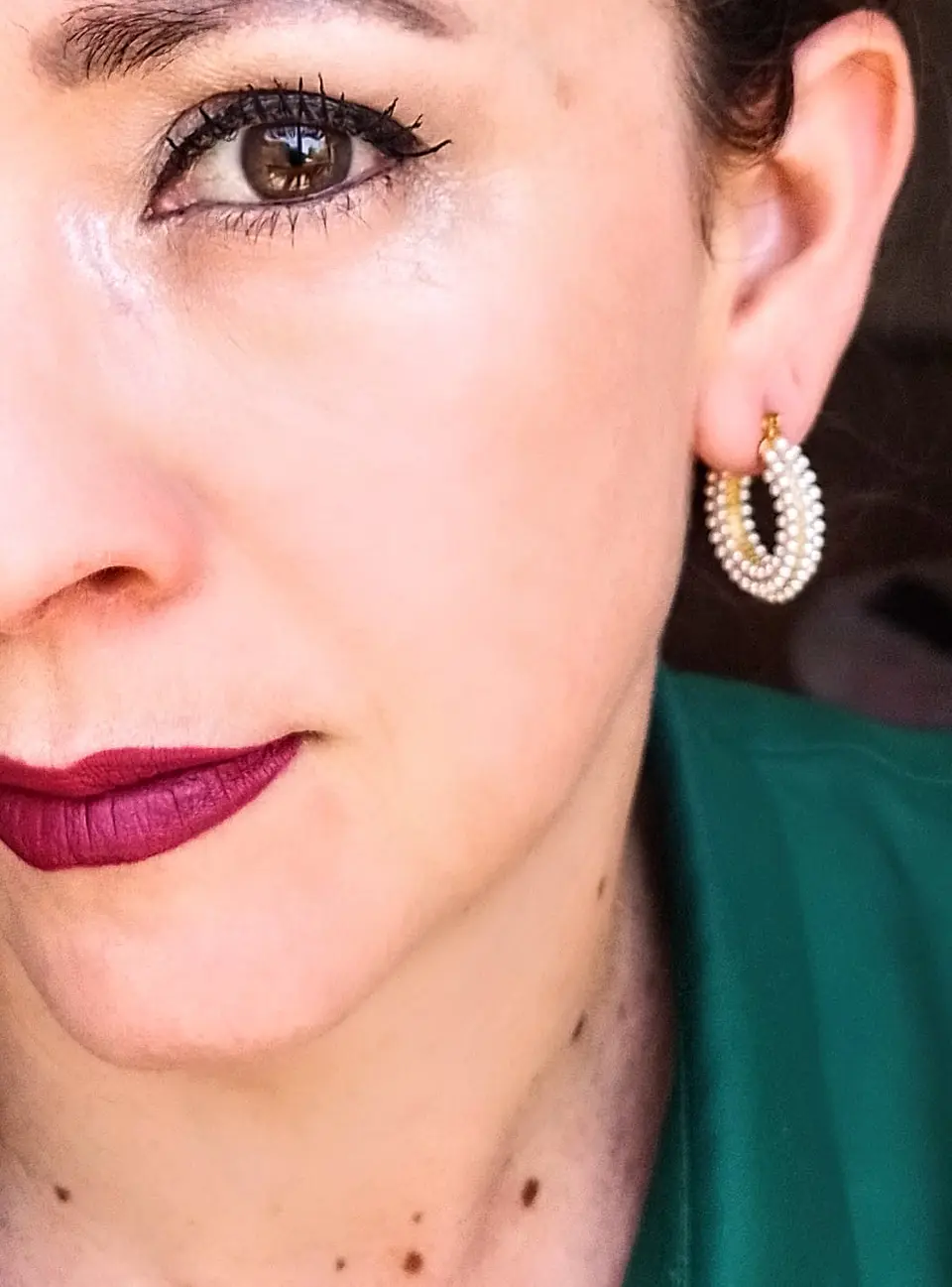 Aros bote hoop argollas largas perlas chunky chapadas en oro 18k 8
