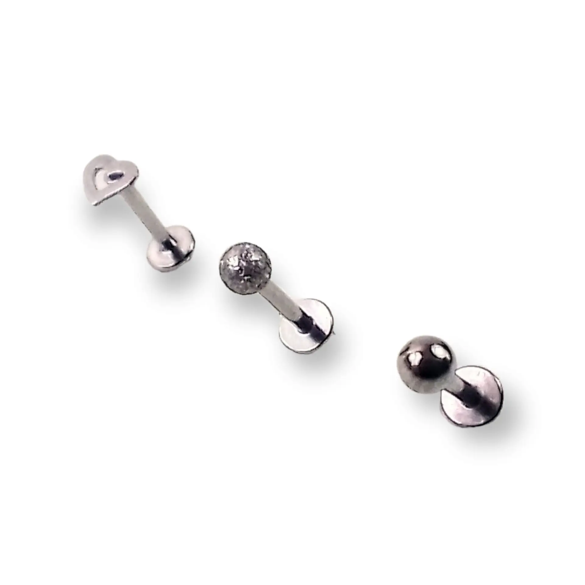Set Piercing Tornillo Corazon Esfera Quirúrgico Nostril Labret 1