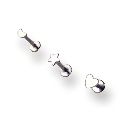 Set Piercing Tornillo Estrella Quirurgico Nostril Labret Luna