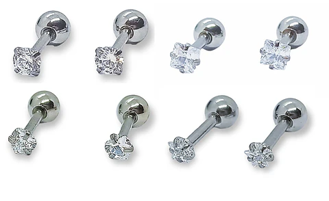 Aros de seguridad puntos de luz Hipoalergénicos 3mm Zirconio Blanco Figuras
