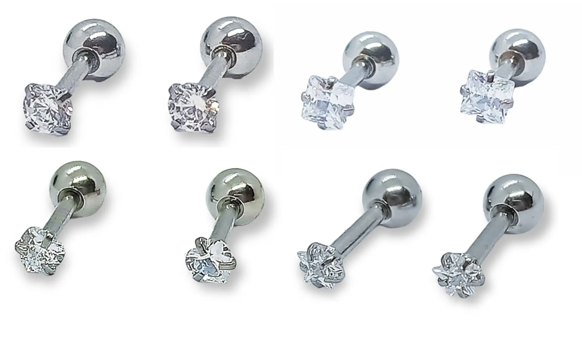 Aros de seguridad puntos de luz Hipoalergénicos 3mm Zirconio Blanco Figuras 1