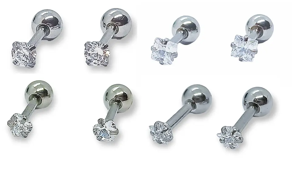 Aros de seguridad puntos de luz Hipoalergénicos 3mm Zirconio Blanco Figuras 1
