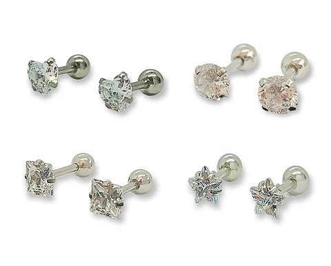Aros puntos de luz Hipoalergénicos Distintas figuras Zirconia Blanco 5mm