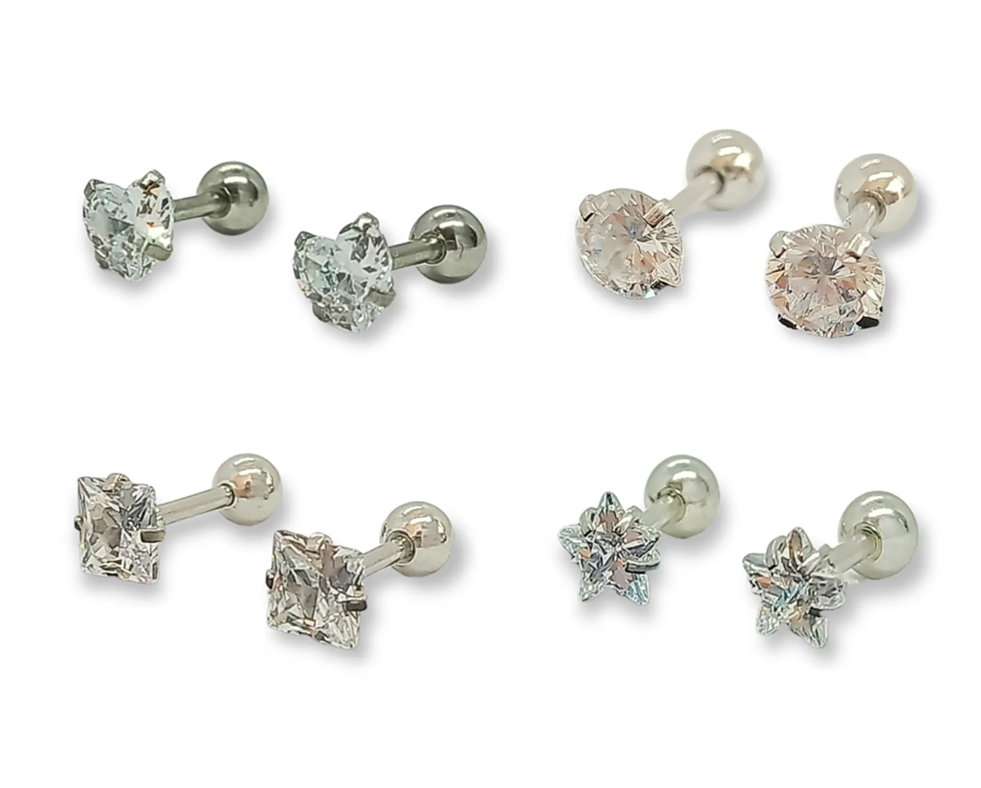 Aros puntos de luz Hipoalergénicos Distintas figuras Zirconia Blanco 5mm 1