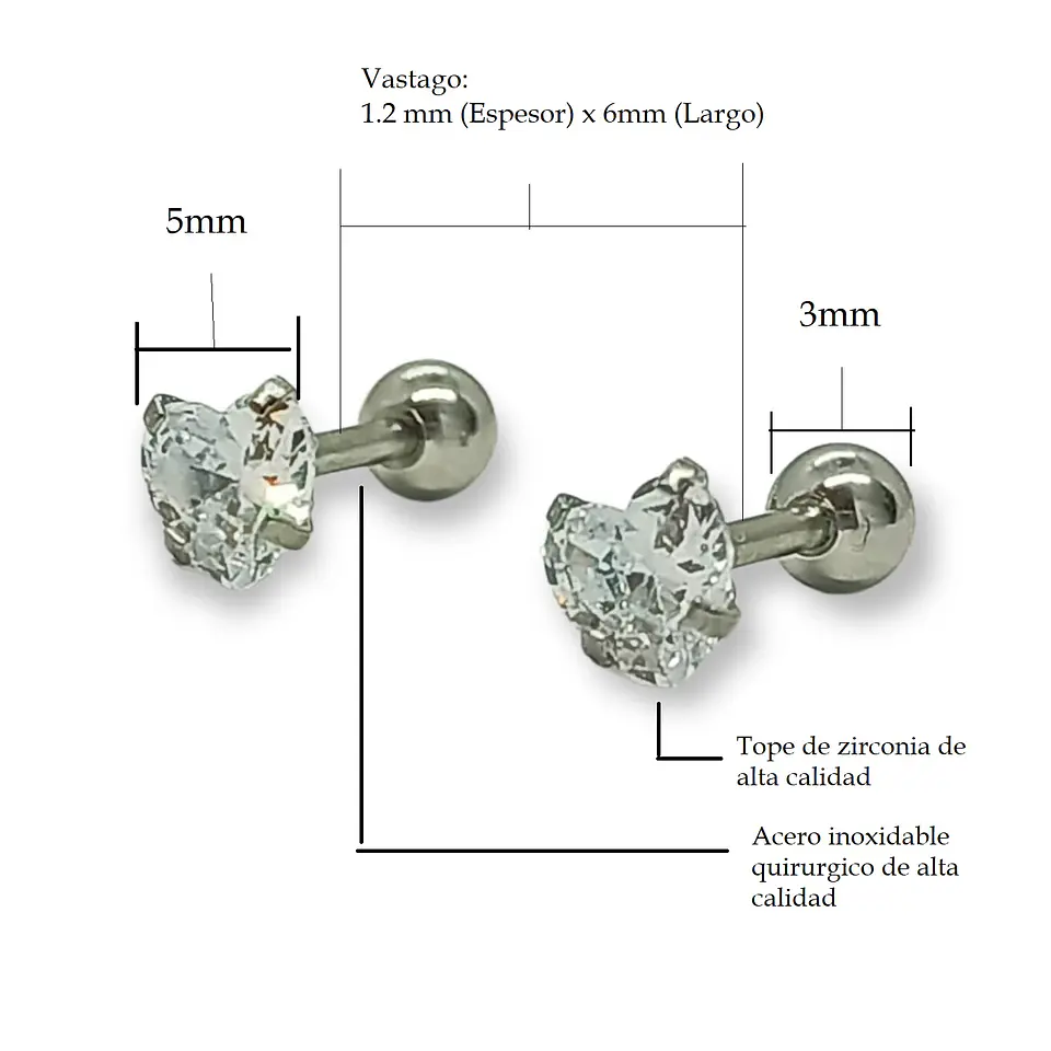 Aros puntos de luz Hipoalergénicos Distintas figuras Zirconia Blanco 5mm 10