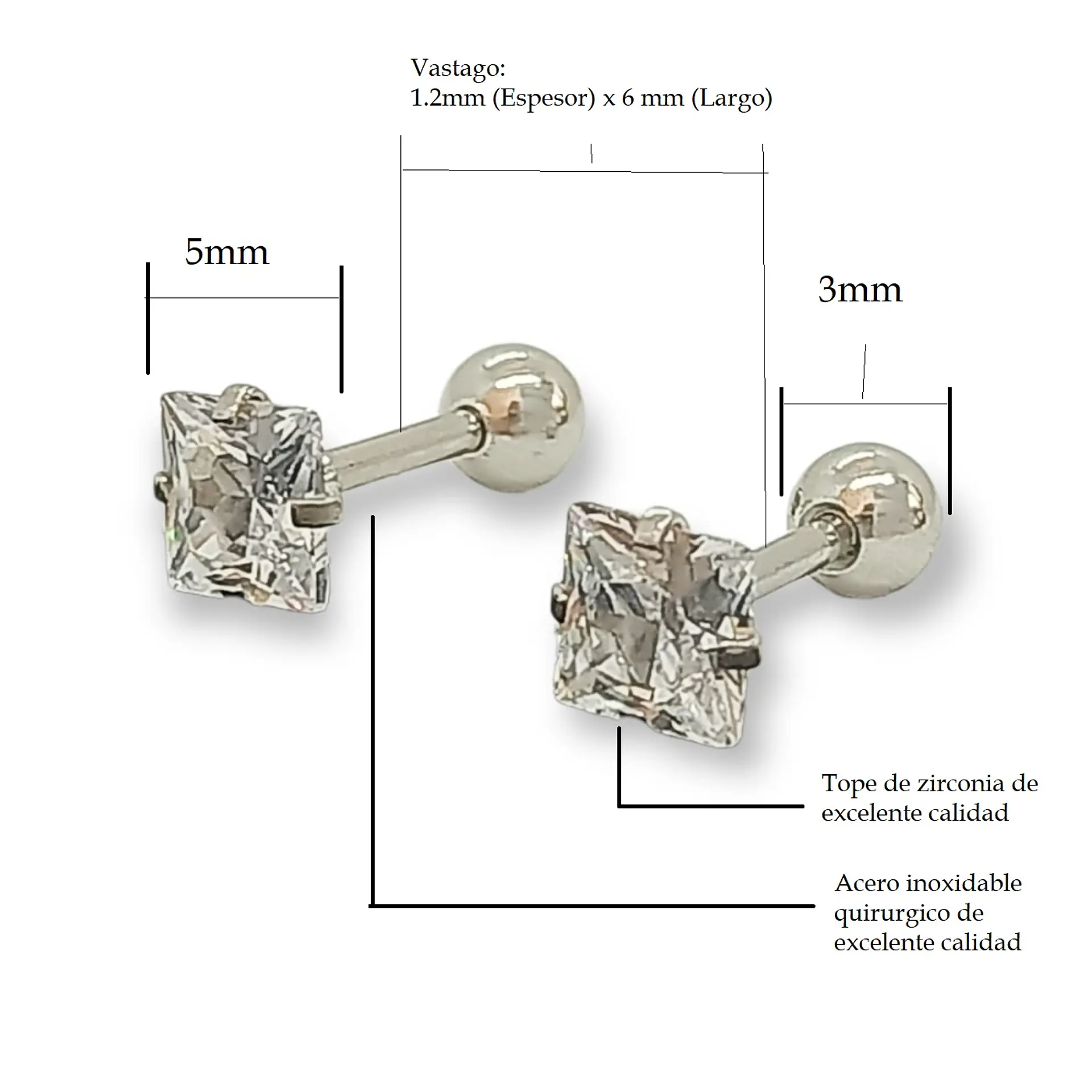 Aros puntos de luz Hipoalergénicos Distintas figuras Zirconia Blanco 5mm 15