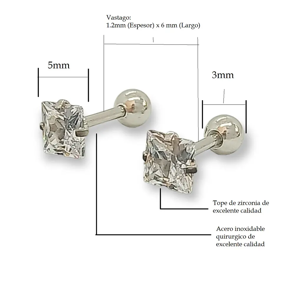 Aros puntos de luz Hipoalergénicos Distintas figuras Zirconia Blanco 5mm 15
