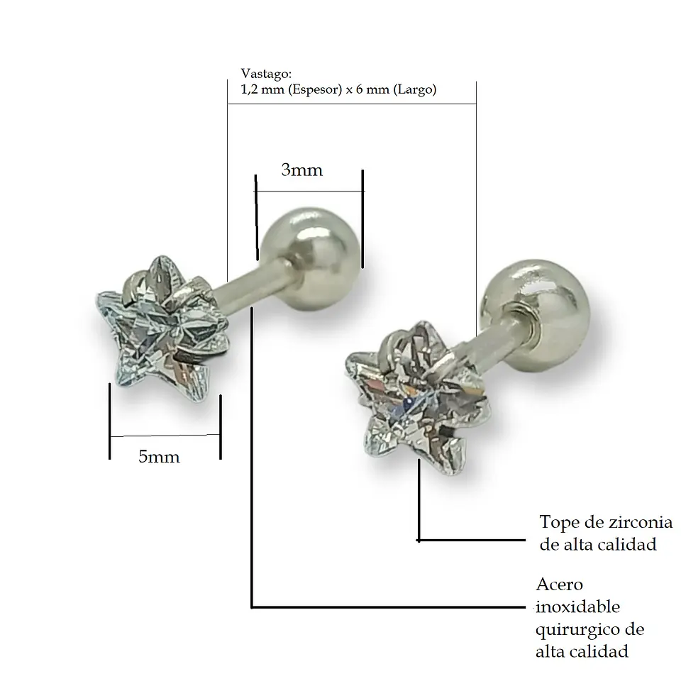 Aros puntos de luz Hipoalergénicos Distintas figuras Zirconia Blanco 5mm 20