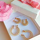 Aros Bote Perla Huggie Chapada En Oro 18k Pack Madre Hija - Miniatura 2