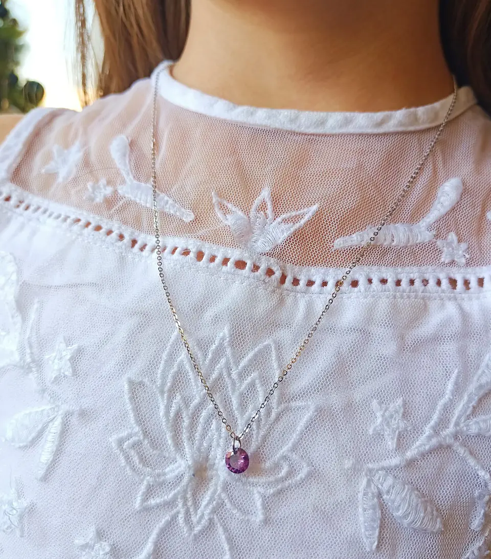 Set Conjunto Cadena Aros Plata Punto De Luz Zirconia Lila 9