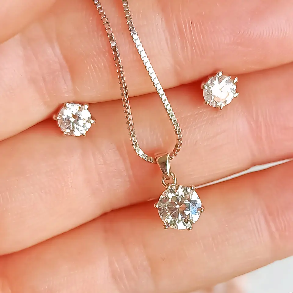 Set Conjunto Cadena Aros Punto De Luz Moissanita 5