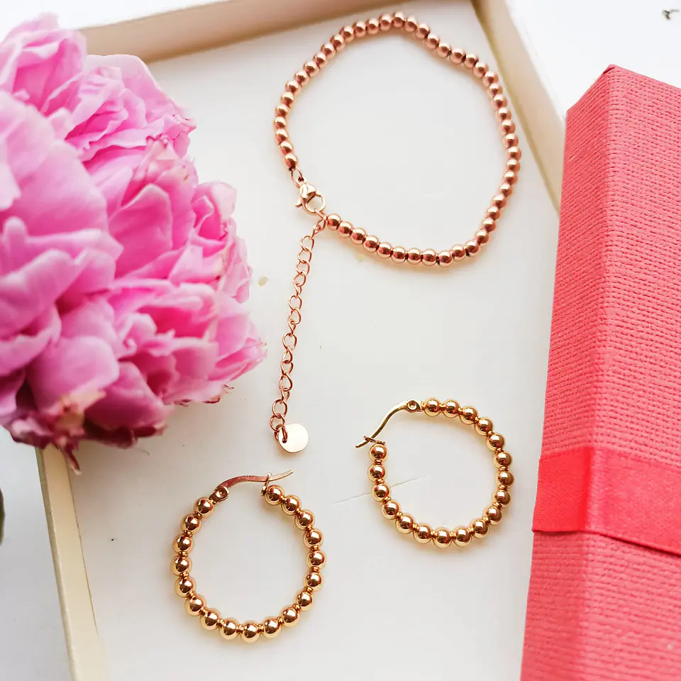 Set Pulsera Ajustable Argolla Hoop Pack Chapado Oro 18k Rosa 2