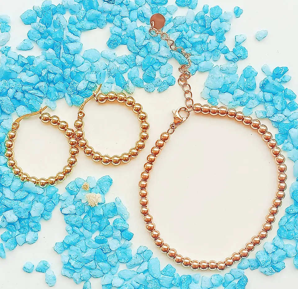 Set Pulsera Ajustable Argolla Hoop Pack Chapado Oro 18k Rosa 5