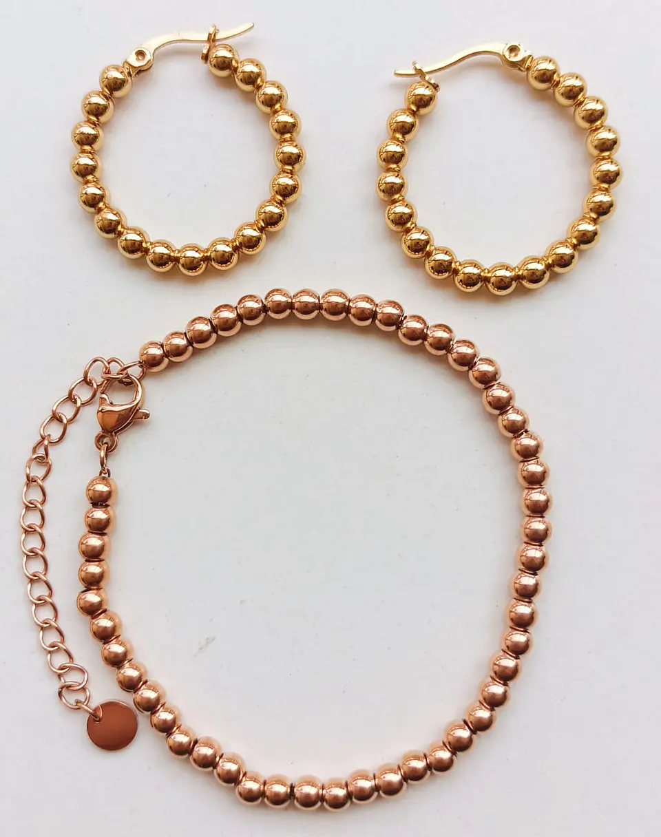 Set Pulsera Ajustable Argolla Hoop Pack Chapado Oro 18k Rosa 6