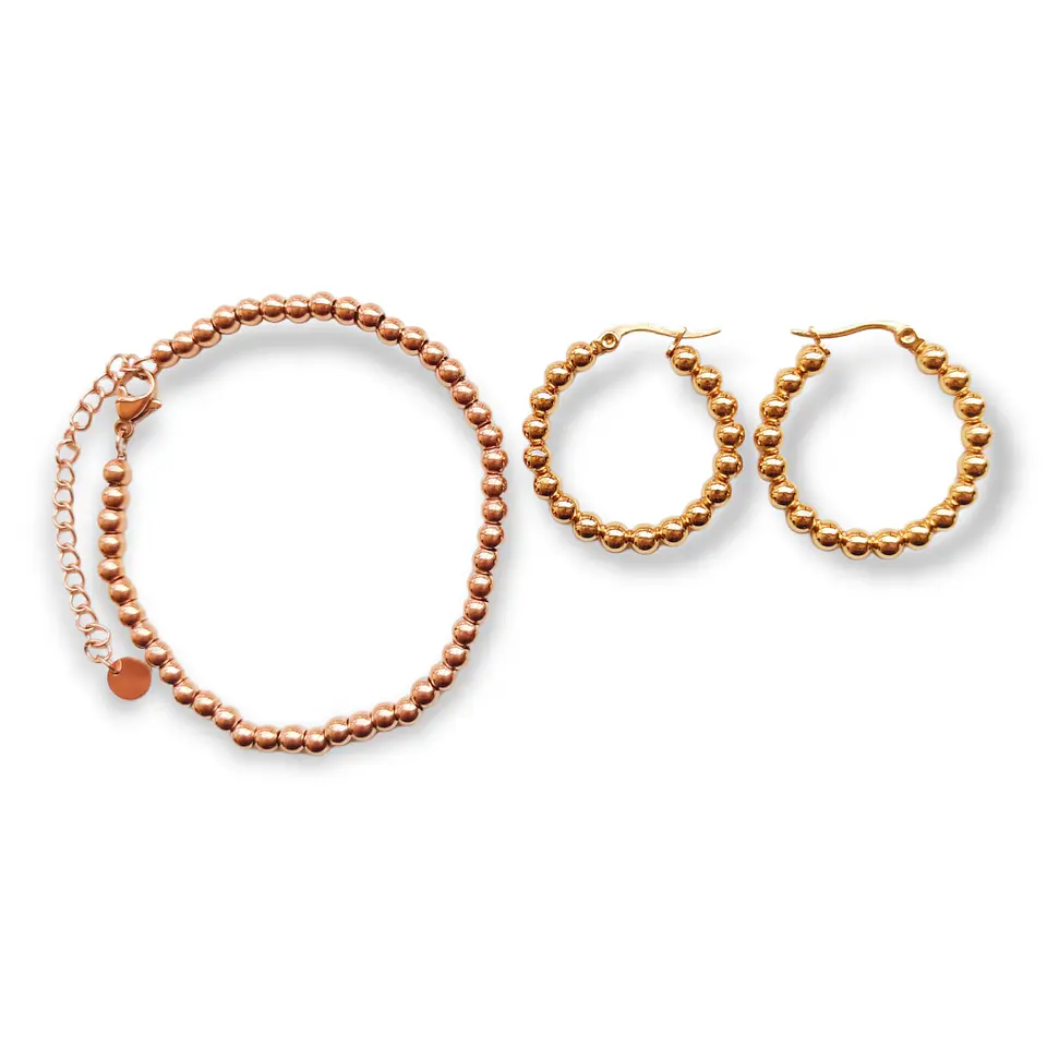 Set Pulsera Ajustable Argolla Hoop Pack Chapado Oro 18k Rosa 1