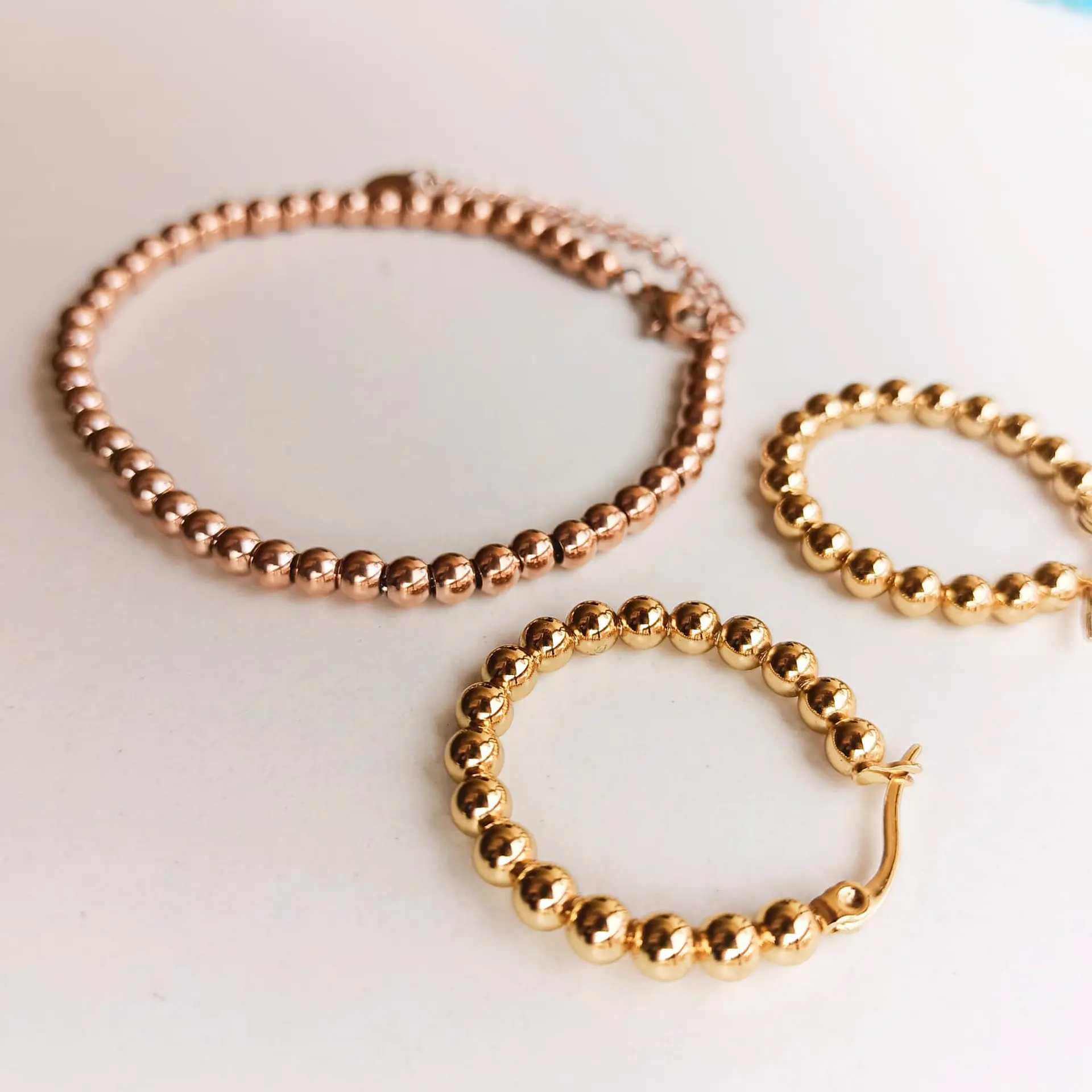 Set Pulsera Ajustable Argolla Hoop Pack Chapado Oro 18k Rosa 7