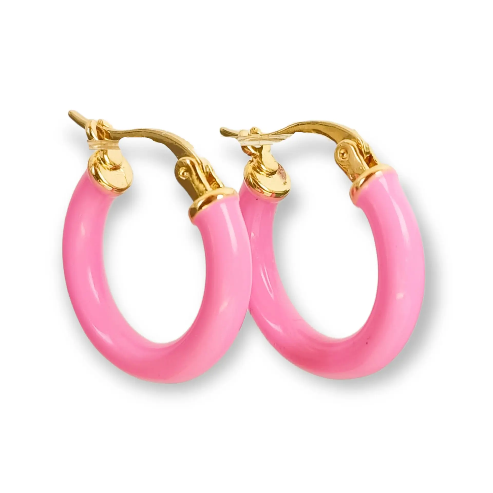 Argollas hoop medianas chapados en oro 18k Sakura Rosa chicle 1